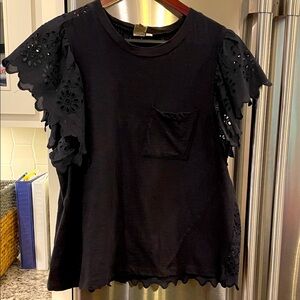 Elegant Black Eyelet Sleeve Women's Top